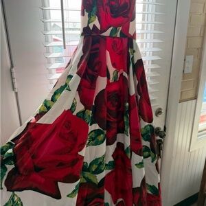 Red Rose Print Women’s Fit-and-Flare Dress
